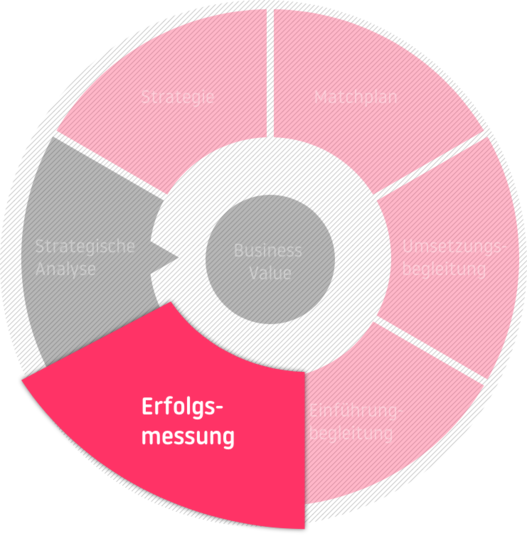 Die Phase der Erfolgsmessung in der Beratung mit dem Business Value im Zentrum: Strategische Analyse - Strategie - Matchplan - Umsetzungsbegleitung - Einführungsbegleitung - Erfolgsmessung